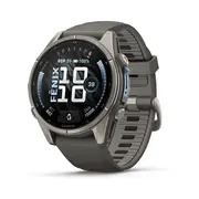 GARMIN FENIX 9 43MM – TITANO SPALVOS SU AKMENėLIų / PILKU DIRžELIU, 010-04761-11
