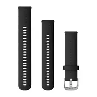 GARMIN GREITAI ATSEGAMA 20 MM JUODA SILIKONINė APYRANKė SU SIDABRO SPALVOS SAGTIMI, 010-12932-18