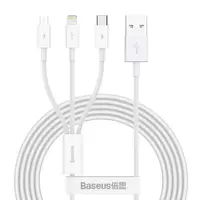 KABELIS BASEUS SUPERIOR Iš USB į MICROUSB+LIGHTNING+TYPE-C 3.5A 1.5M BALTAS CAMLTYS-02, 44256