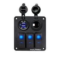 PANELĖ ALIUMINIO 12/24V SU JUNGIKLIAIS X3, USB 5V, 2,4AX2 IR 12/24V LIZDU-ROZETE, IP68, PME50803-3H1P1U