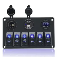 PANELĖ ALIUMINIO SU JUNGIKLIAIS X5, USB 4,8AX2, 12V LIZDU-ROZETE IR VOLTMETRU, PME50803-6H1P1U1V