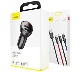 BASEUS AUTOMOBILIO įKROVIKLIO KOMPLEKTAS 3 IN 1, TZCCBX-0G