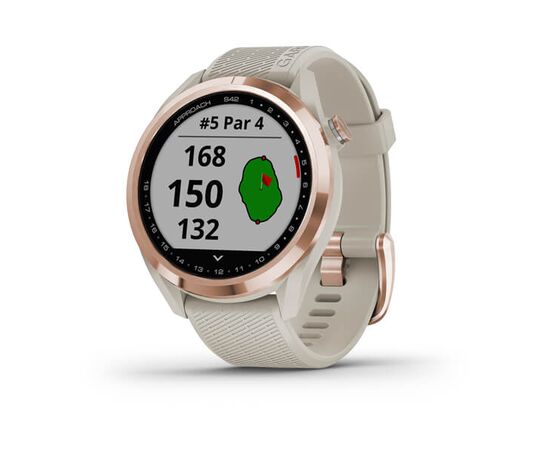 GARMIN APPROACH S42 RAUSVOJO AUKSO SPALVOS SU šVIESIAI SMėLINIU DIRžELIU, 010-02572-02