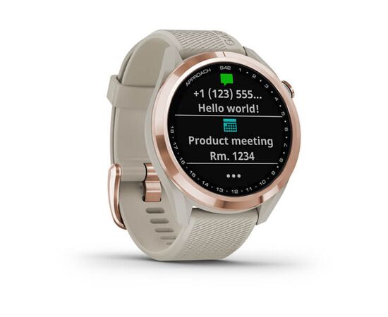GARMIN APPROACH S42 RAUSVOJO AUKSO SPALVOS SU šVIESIAI SMėLINIU DIRžELIU, 010-02572-02