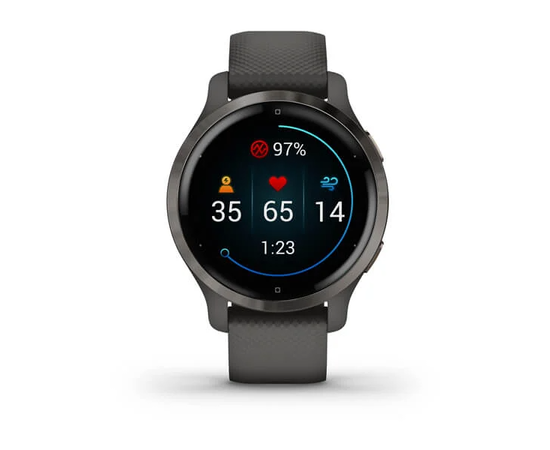 GARMIN VENU 2S SKALūNO SPALVOS NERūDIJANčIOJO PLIENO APVADAS, SU GRAFITO SPALVOS KORPUSU IR SILIKONINIU DIRžELIU, 010-02429-10