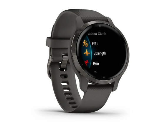 GARMIN VENU 2S SKALūNO SPALVOS NERūDIJANčIOJO PLIENO APVADAS, SU GRAFITO SPALVOS KORPUSU IR SILIKONINIU DIRžELIU, 010-02429-10
