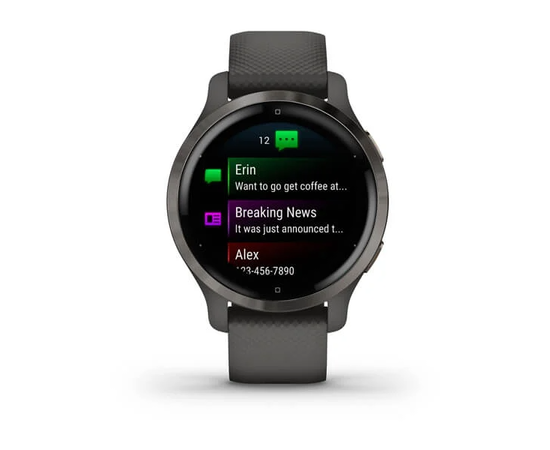 GARMIN VENU 2S SKALūNO SPALVOS NERūDIJANčIOJO PLIENO APVADAS, SU GRAFITO SPALVOS KORPUSU IR SILIKONINIU DIRžELIU, 010-02429-10