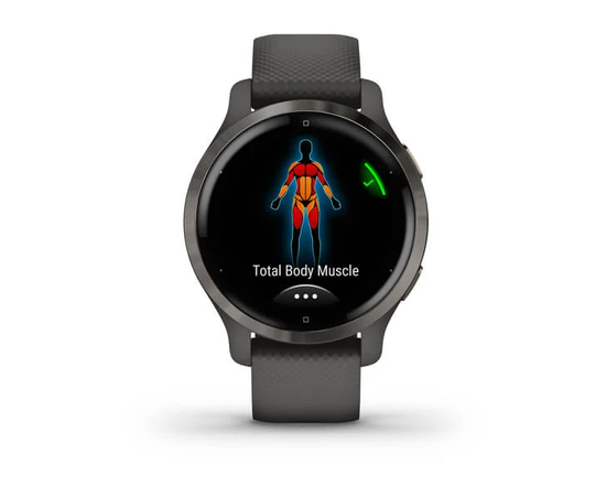 GARMIN VENU 2S SKALūNO SPALVOS NERūDIJANčIOJO PLIENO APVADAS, SU GRAFITO SPALVOS KORPUSU IR SILIKONINIU DIRžELIU, 010-02429-10