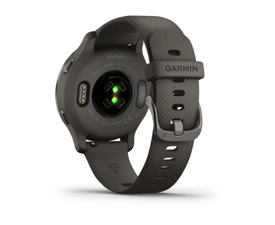GARMIN VENU 2S SKALūNO SPALVOS NERūDIJANčIOJO PLIENO APVADAS, SU GRAFITO SPALVOS KORPUSU IR SILIKONINIU DIRžELIU, 010-02429-10