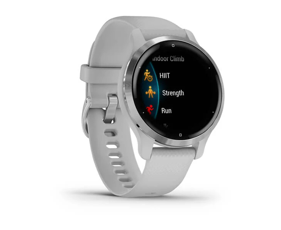 GARMIN VENU 2S SIDABRO SPALVOS NERūDIJANčIOJO PLIENO APVADAS, SU „MIST GREY“ PILKU KORPUSU IR SILIKONINIU DIRžELIU, 010-02429-12