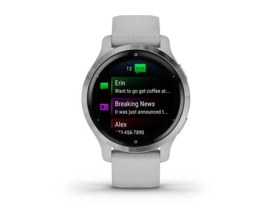 GARMIN VENU 2S SIDABRO SPALVOS NERūDIJANčIOJO PLIENO APVADAS, SU „MIST GREY“ PILKU KORPUSU IR SILIKONINIU DIRžELIU, 010-02429-12