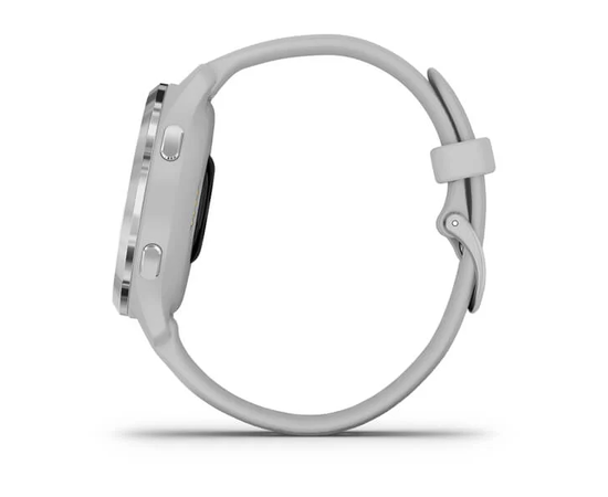 GARMIN VENU 2S SIDABRO SPALVOS NERūDIJANčIOJO PLIENO APVADAS, SU „MIST GREY“ PILKU KORPUSU IR SILIKONINIU DIRžELIU, 010-02429-12