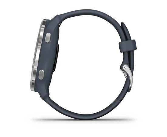 GARMIN VENU 2 SIDABRO SPALVOS NERūDIJANčIOJO PLIENO APVADAS, SU „GRANITE BLUE“ MėLYNU KORPUSU IR SILIKONINIU DIRžELIU, 010-02430-10