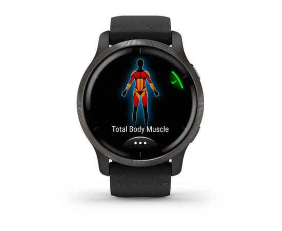 GARMIN VENU 2 SKALūNO SPALVOS NERūDIJANčIOJO PLIENO APVADAS, SU JUODU KORPUSU IR SILIKONINIU DIRžELIU, 010-02430-11