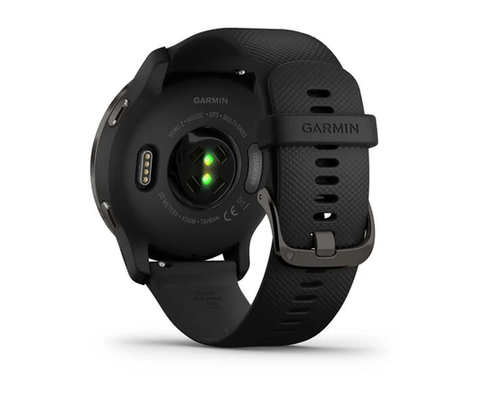 GARMIN VENU 2 SKALūNO SPALVOS NERūDIJANčIOJO PLIENO APVADAS, SU JUODU KORPUSU IR SILIKONINIU DIRžELIU, 010-02430-11