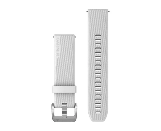 GARMIN GREITAI ATSEGAMA 20 MM BALTAI RAIžYTA SILIKONINė APYRANKė SU POLIRUOTO SIDABRO SPALVOS SAGTIMI, 010-13114-01