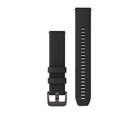 GARMIN GREITAI ATSEGAMA 20 MM JUODAI RAIžYTA SILIKONINė APYRANKė SU GINKLO METALO SPALVOS SAGTIMI, 010-13114-00