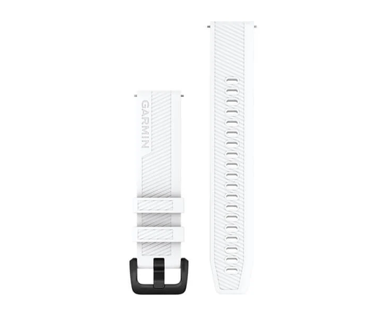 GARMIN GREITAI ATSEGAMA 20 MM BALTAI RAIžYTA SILIKONINė APYRANKė SU JUODA NERūDIJANčIOJO PLIENO SAGTIMI, 010-13076-02