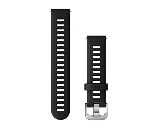 GARMIN GREITAI ATSEGAMA 18MM JUODA SILIKONINė APYRANKė SU SIDABRO SPALVOS SAGTIMI, 010-11251-3E