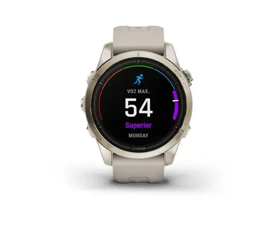 GARMIN EPIX PRO 42 MM SAPPHIRE - ŠVIESIOS AUKSO SPALVOS, SU šVIESIAI SMėLINIU DIRžELIU, 010-02802-11
