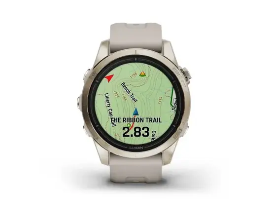 GARMIN EPIX PRO 42 MM SAPPHIRE - ŠVIESIOS AUKSO SPALVOS, SU šVIESIAI SMėLINIU DIRžELIU, 010-02802-11