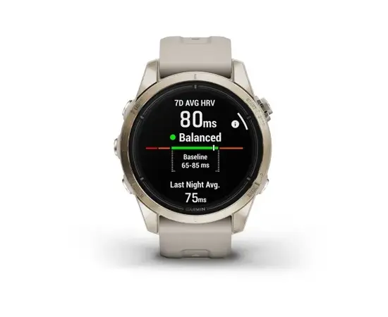 GARMIN EPIX PRO 42 MM SAPPHIRE - ŠVIESIOS AUKSO SPALVOS, SU šVIESIAI SMėLINIU DIRžELIU, 010-02802-11