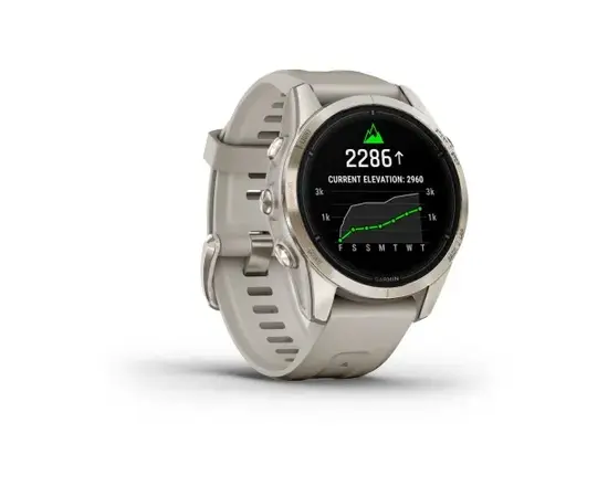 GARMIN EPIX PRO 42 MM SAPPHIRE - ŠVIESIOS AUKSO SPALVOS, SU šVIESIAI SMėLINIU DIRžELIU, 010-02802-11
