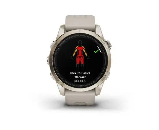 GARMIN EPIX PRO 42 MM SAPPHIRE - ŠVIESIOS AUKSO SPALVOS, SU šVIESIAI SMėLINIU DIRžELIU, 010-02802-11