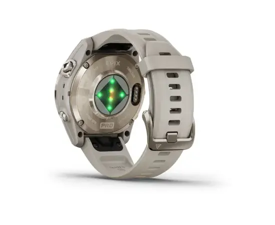 GARMIN EPIX PRO 42 MM SAPPHIRE - ŠVIESIOS AUKSO SPALVOS, SU šVIESIAI SMėLINIU DIRžELIU, 010-02802-11