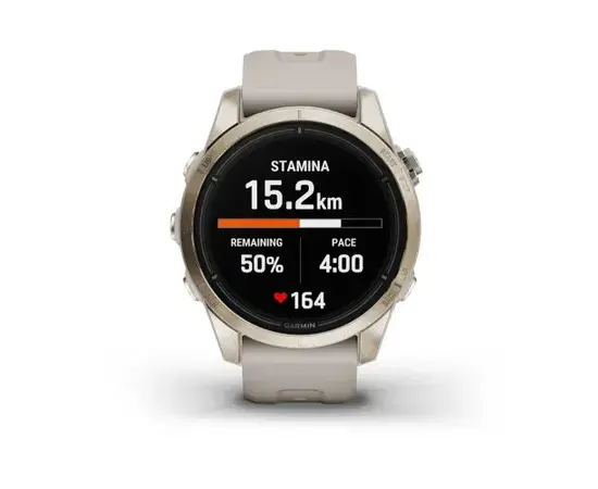 GARMIN EPIX PRO 42 MM SAPPHIRE - ŠVIESIOS AUKSO SPALVOS, SU šVIESIAI SMėLINIU DIRžELIU, 010-02802-11