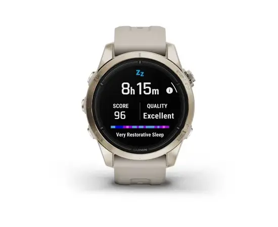GARMIN EPIX PRO 42 MM SAPPHIRE - ŠVIESIOS AUKSO SPALVOS, SU šVIESIAI SMėLINIU DIRžELIU, 010-02802-11