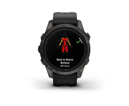 GARMIN EPIX PRO 42 MM SAPPHIRE - PILKOS ANGLIES SPALVOS DLC TITANAS, SU JUODU DIRžELIU, 010-02802-15