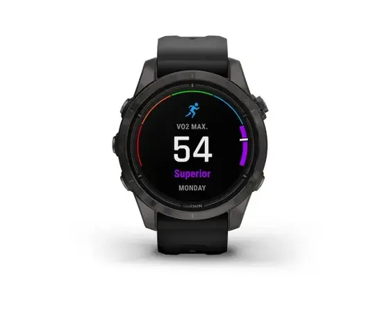 GARMIN EPIX PRO 42 MM SAPPHIRE - PILKOS ANGLIES SPALVOS DLC TITANAS, SU JUODU DIRžELIU, 010-02802-15