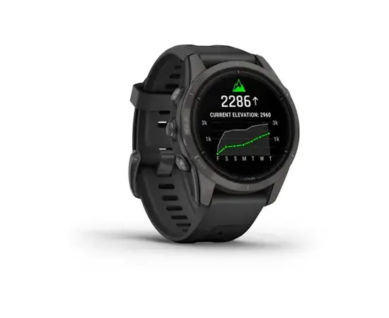 GARMIN EPIX PRO 42 MM SAPPHIRE - PILKOS ANGLIES SPALVOS DLC TITANAS, SU JUODU DIRžELIU, 010-02802-15