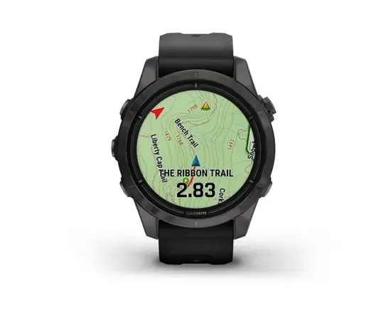 GARMIN EPIX PRO 42 MM SAPPHIRE - PILKOS ANGLIES SPALVOS DLC TITANAS, SU JUODU DIRžELIU, 010-02802-15