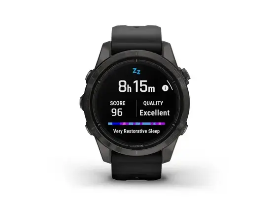 GARMIN EPIX PRO 42 MM SAPPHIRE - PILKOS ANGLIES SPALVOS DLC TITANAS, SU JUODU DIRžELIU, 010-02802-15