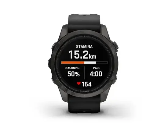 GARMIN EPIX PRO 42 MM SAPPHIRE - PILKOS ANGLIES SPALVOS DLC TITANAS, SU JUODU DIRžELIU, 010-02802-15