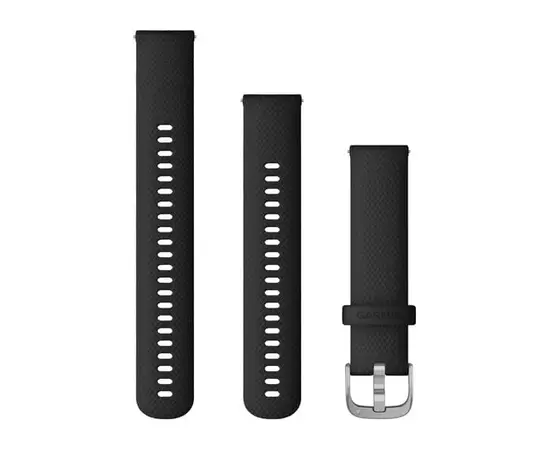 GARMIN GREITAI ATSEGAMA 20 MM JUODA SILIKONINė APYRANKė SU SIDABRO SPALVOS SAGTIMI, 010-12932-18