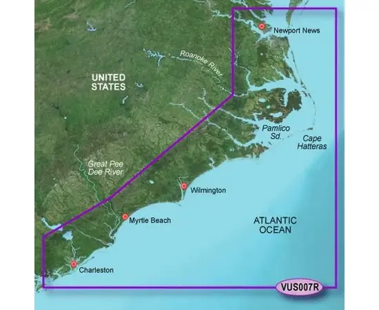 GARMIN VUS007R-G3 NORFOLK-CHARLESTON BLUECHART G3 JūRLAPIAI, 010-C0708-00