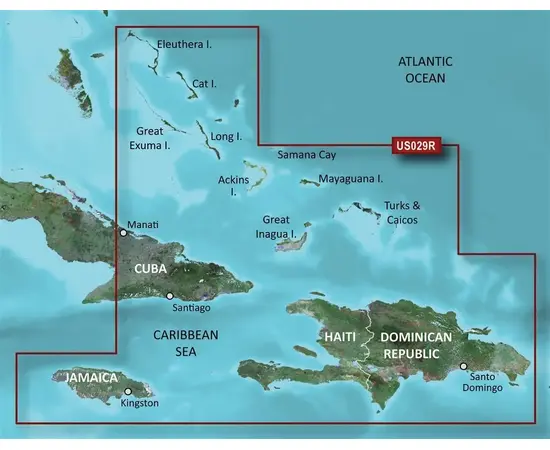 GARMIN VUS029R-G3 SOUTHERN BAHAMAS BLUECHART G3 JūRLAPIAI, 010-C0730-00