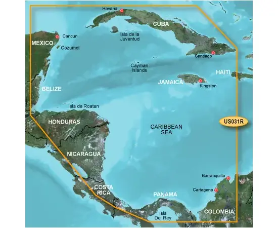 GARMIN VUS031R-G3 SOUTHWEST CARIBBEAN BLUECHART G3 JūRLAPIAI, 010-C0732-00