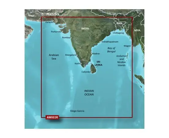 GARMIN VAW003R-G3 INDIAN SUBCONTINENT BLUECHART G3 JūRLAPIAI, 010-C0755-00