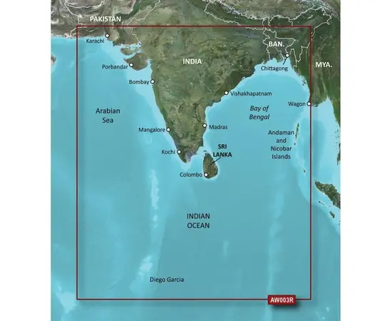 GARMIN HXAW003R-G3 INDIAN SUBCONTINENT BLUECHART G3 JūRLAPIAI, 010-C0755-20