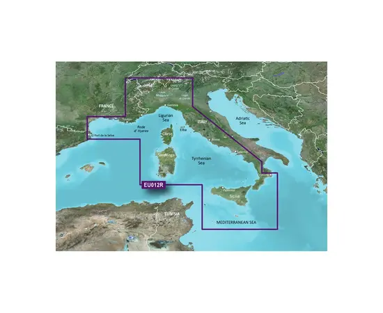 GARMIN VEU012R- G3 MEDITERRANEAN SEA, CENTRAL-WEST BLUECHART G3 JūRLAPIAI, 010-C0770-00