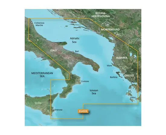 GARMIN VEU453S-G3 ADRIATIC SEA, SOUTH COAST BLUECHART G3 JūRLAPIAI, 010-C0797-00