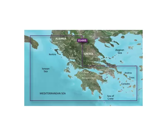 GARMIN VEU490S-G3 GREECE WEST COAST & ATHENS BLUECHART G3 JūRLAPIAI, 010-C0834-00