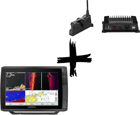 GARMIN ECHOMAP ULTRA 122SV BE SONARO IR LIVESCOPE PLUS LVS34 GLS10 KEITIKLIO KOMPLEKTAS, 010-02113-00/010-02706-00