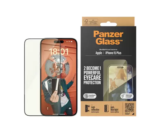 PANZERGLASS EYECARE SCREEN PROTECTION IPHONE 15 PLUS | ULTRA-WIDE FIT W. EASYALIGNER, 2815