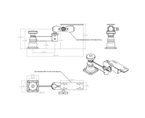 RAM HORZ. SWING ARM W/RAM BALL SYSTEM, RAM-109H-2