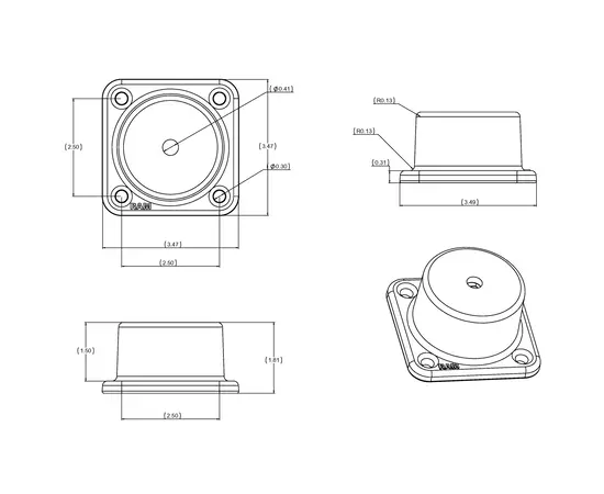 UNPKD. RAM HORZ. SWING ARM MOUNT BRACKET, RAM-109H-BU